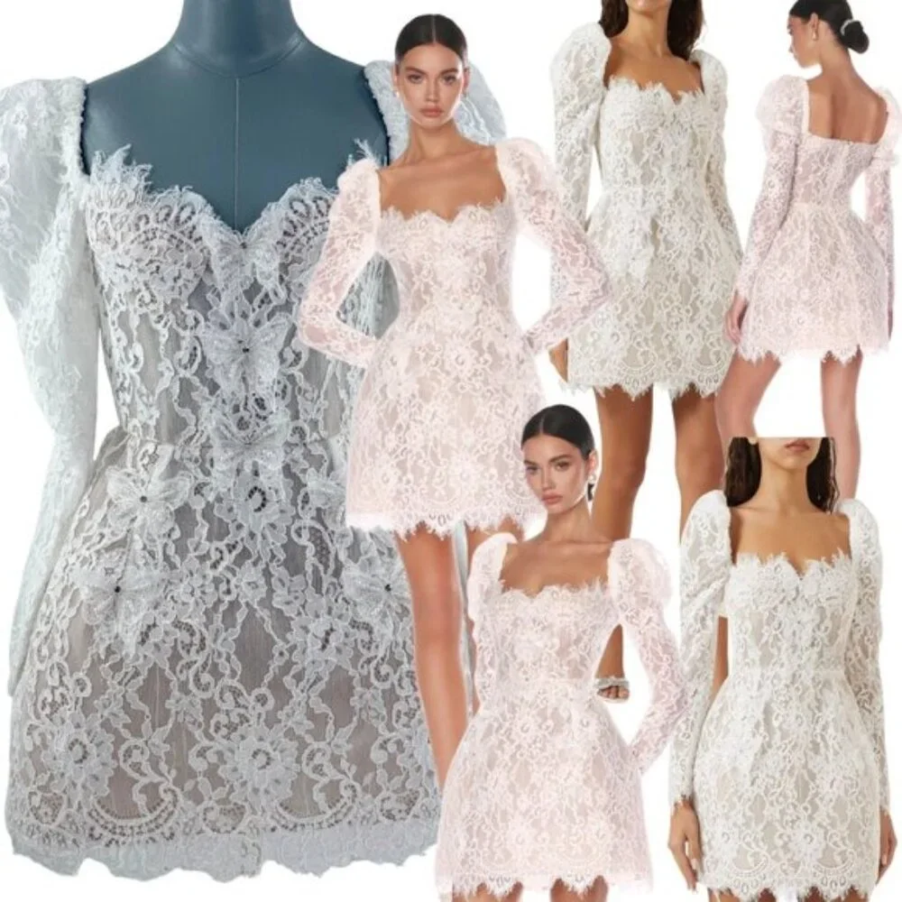 🆕 BRONX & BANCO 🧿 NWOT Colette Lace Long Sleeve Mini Dress, White Sz S / US 4